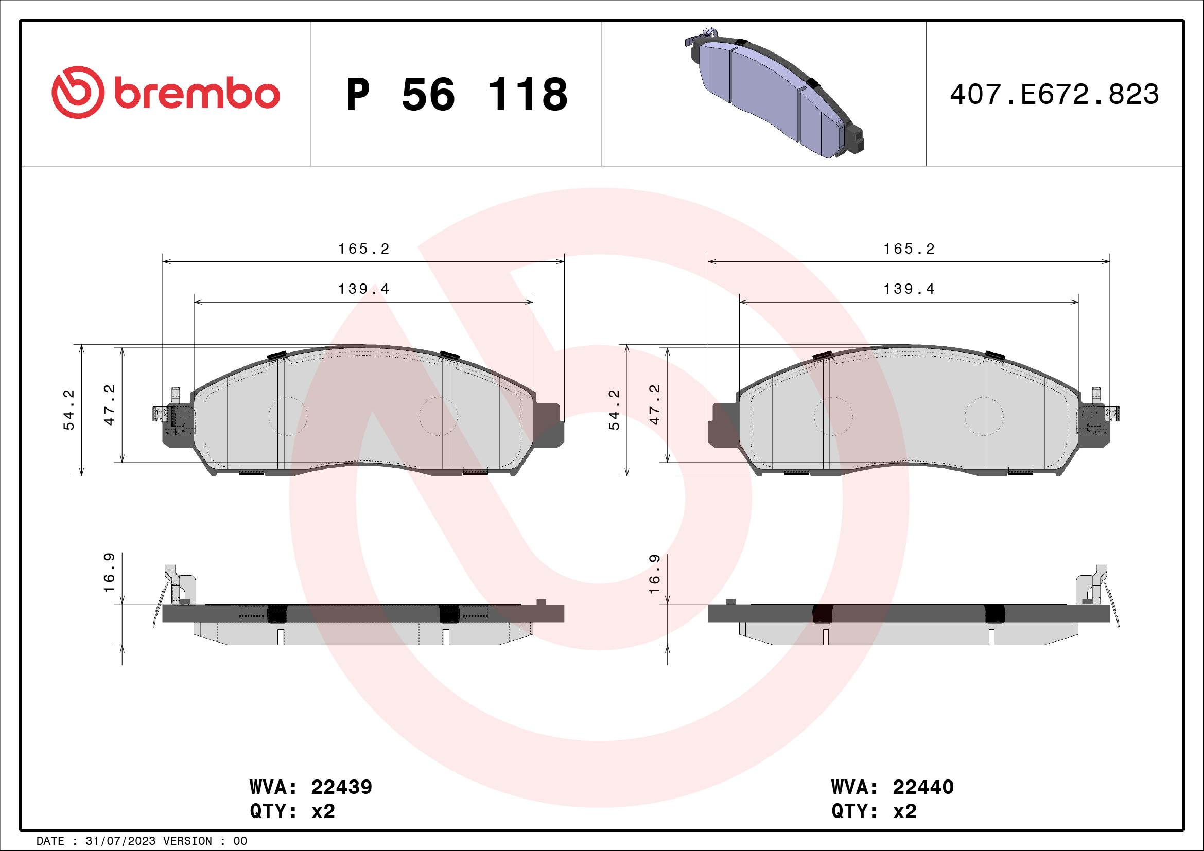 A.B.S. P 56 118 BREMBO Bremsbelagsatz, Scheibenbremse